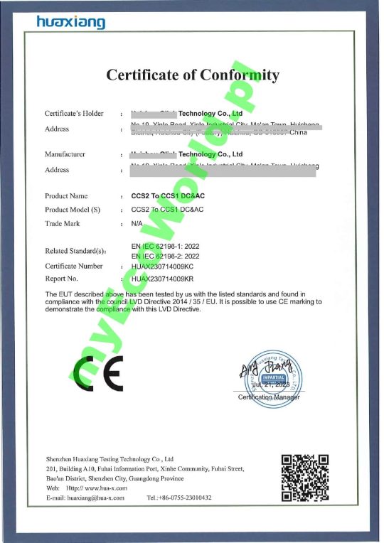 Adapter CCS2 do CCS1, AC/DC, 250A, 200KW - obrazek 4